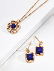Mayite S925 Silver Vintage Golden Sugar Cube Lapis Lazuli Drop Stud Earrings