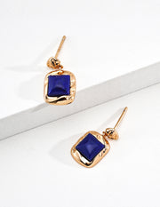 Mayite S925 Silver Vintage Golden Sugar Cube Lapis Lazuli Drop Stud Earrings