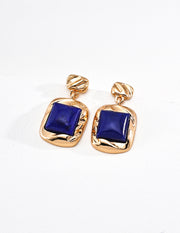 Mayite S925 Silver Vintage Golden Sugar Cube Lapis Lazuli Drop Stud Earrings