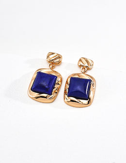 Mayite S925 Silver Vintage Golden Sugar Cube Lapis Lazuli Drop Stud Earrings