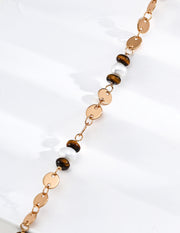 Mayite S925 Silver Vintage Shimmering Gold Disc Tiger Eye Natural Pearl Bracelet