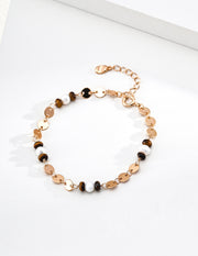 Mayite S925 Silver Vintage Shimmering Gold Disc Tiger Eye Natural Pearl Bracelet