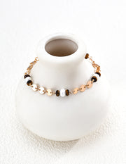Mayite S925 Silver Vintage Shimmering Gold Disc Tiger Eye Natural Pearl Bracelet