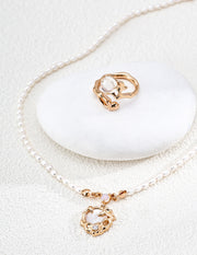 Mayite S925 Silver Vintage Lava Circle White Shell Pendant Natural Pearl Necklace with Synthetic Opal