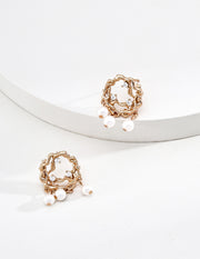 Mayite S925 Silver Vintage Lava Willow Branch Chandelier Stud Earrings with Natural Pearls