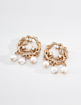Mayite S925 Silver Vintage Lava Willow Branch Chandelier Stud Earrings with Natural Pearls