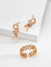Mayite S925 Silver Vintage Ins Style Knot Droplet Stud Earrings with Sparkling Cubic Zirconia