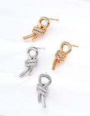Mayite S925 Silver Vintage Ins Style Knot Droplet Stud Earrings with Sparkling Cubic Zirconia