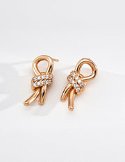 Mayite S925 Silver Vintage Ins Style Knot Droplet Stud Earrings with Sparkling Cubic Zirconia