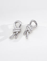 Mayite S925 Silver Vintage Ins Style Knot Droplet Stud Earrings with Sparkling Cubic Zirconia