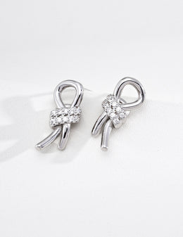 Mayite S925 Silver Vintage Ins Style Knot Droplet Stud Earrings with Sparkling Cubic Zirconia