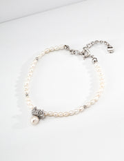 mayite French Vintage Ruffled Bowknot Pearl Bracelet - S925 Sterling Silver Ribbon Charm, Elegant Genuine Freshwater Pearl Dangle Bracelet for Women