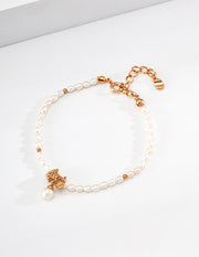 mayite French Vintage Ruffled Bowknot Pearl Bracelet - S925 Sterling Silver Ribbon Charm, Elegant Genuine Freshwater Pearl Dangle Bracelet for Women