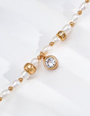mayite Vintage Italian Solitaire CZ Pearl Charm Bracelet - S925 Sterling Silver Textured Spacer Beads & Genuine Freshwater Pearl Bracelet for Women