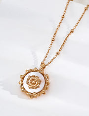 mayite Celestial Molten Sun Medallion Mother of Pearl Necklace - S925 Sterling Silver Textured Fluid Sol Pendant, Sacred Ethereal Jewelry Gift for Women