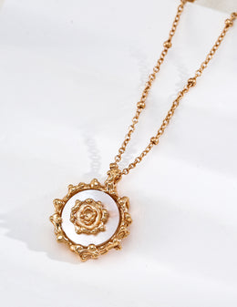 mayite Celestial Molten Sun Medallion Mother of Pearl Necklace - S925 Sterling Silver Textured Fluid Sol Pendant, Sacred Ethereal Jewelry Gift for Women
