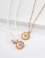 mayite Modern Baroque Molten Sun Medallion Pearl Necklace - S925 Sterling Silver Sculptural Sol Pendant, Genuine Freshwater Pearl Choker Gift for Women