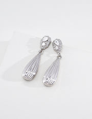 mayite Zen Pleated Raindrop Dangle Earrings - S925 Sterling Silver Vintage Ribbed Waterdrop Earrings, Sparkling CZ Oriental Talisman Gift