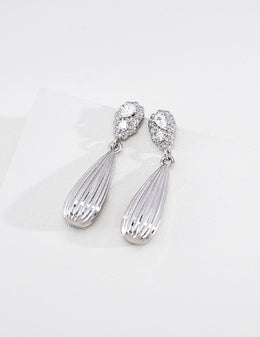 mayite Zen Pleated Raindrop Dangle Earrings - S925 Sterling Silver Vintage Ribbed Waterdrop Earrings, Sparkling CZ Oriental Talisman Gift