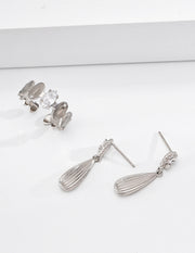 mayite Zen Pleated Raindrop Dangle Earrings - S925 Sterling Silver Vintage Ribbed Waterdrop Earrings, Sparkling CZ Oriental Talisman Gift