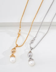 mayite Sculptural Good Luck Gourd & Peanut Pearl Necklace - S925 Sterling Silver Textured Amulet Pendant, Elegant Talisman Jewelry Gift for Women