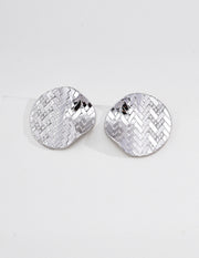 mayite Zen Bamboo Weave Organic Stud Earrings - S925 Sterling Silver Woven Textured Disc Earring studs, Elegant Chinoiserie Gift for Her