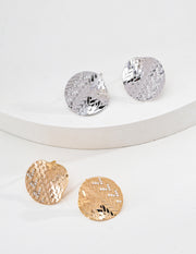 mayite Zen Bamboo Weave Organic Stud Earrings - S925 Sterling Silver Woven Textured Disc Earring studs, Elegant Chinoiserie Gift for Her