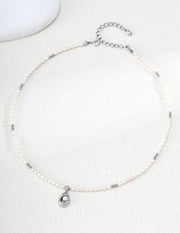 mayite Modern Baroque Freshwater Pearl Choker Necklace - S925 Sterling Silver Sculptural Shell Pendant Necklace, Vintage Romantic Gift for Her