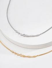 mayite Liquid Metal Fluid Wave Choker Necklace - S925 Sterling Silver Sparkly CZ Layering Snake Chain Necklace, Modern Chic Jewelry Gift for Women