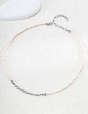 mayite Liquid Metal Fluid Wave Pearl Necklace - S925 Sterling Silver Sparkly CZ Natural Freshwater Pearl Choker, Modern Romantic Jewelry for Women