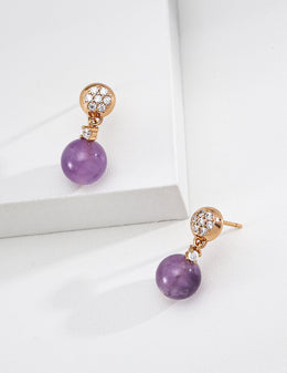 mayite Vintage French Amethyst Drop Earrings - 18K Gold Plated S925 Sterling Silver Dangle Earrings, Minimalist CZ Jewelry Gift for Her