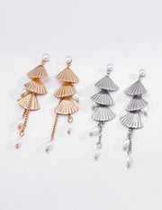 mayite Art Deco Tiered Fan Tassel Pearl Earrings - S925 Sterling Silver Oriental Feather Fan Dangle Earrings, Elegant Chinoiserie Gift for Women