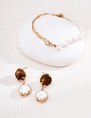 mayite Half-and-Half Fluid Metal & Freshwater Pearl Bracelet - S925 Sterling Silver Sculptural Twisted Bar Pearl Choker Link Bracelet, Modern Elegant Gift for Her