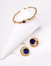 mayite Celestial Lapis Lazuli Moon Face Stud Earrings - S925 Sterling Silver Vintage Beaded Crescent Moon studs, Romantic Oriental Guardian Gift