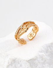 S925 Silver Lava Texture Open Ring with CZ