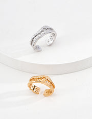 S925 Silver Lava Texture Open Ring with CZ