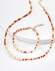 The Balance Bracelet: Red Agate & Mother of Pearl