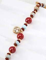 Vintage Gold Beaded Bracelet with Shoushan Stone & Cinnabar Charm