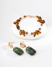 Vintage Pearl, Czech Glass & Tiger's Eye Bracelet in Sterling Silver