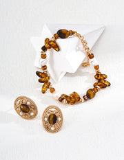Vintage Pearl, Czech Glass & Tiger's Eye Bracelet in Sterling Silver