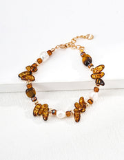 Vintage Pearl, Czech Glass & Tiger's Eye Bracelet in Sterling Silver