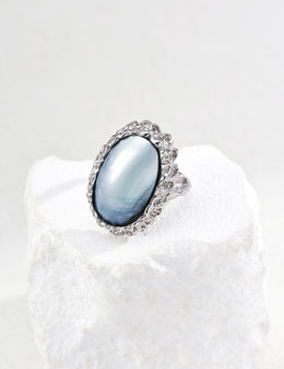 Hand-Carved S925 Silver & Mabe Pearl Ring | One-of-a-Kind Organic Texture