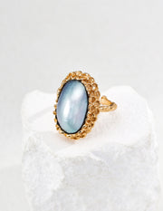 Hand-Carved S925 Silver & Mabe Pearl Ring | One-of-a-Kind Organic Texture