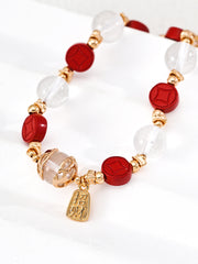 Fortune & Prosperity Bracelet: Cinnabar Coin with White Crystal