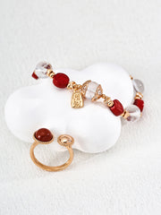 Fortune & Prosperity Bracelet: Cinnabar Coin with White Crystal