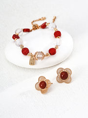 Fortune & Prosperity Bracelet: Cinnabar Coin with White Crystal