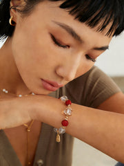 Fortune & Prosperity Bracelet: Cinnabar Coin with White Crystal