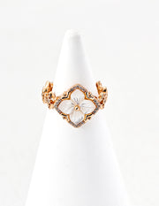 Adjustable Four-Leaf Clover Ring | Pearl & CZ Blessing Ring