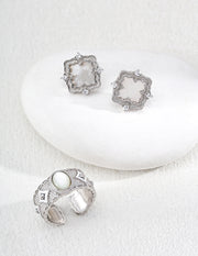 Vintage Shell Drop Earrings, Sterling Silver & Zirconia