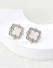 Vintage Shell Drop Earrings, Sterling Silver & Zirconia